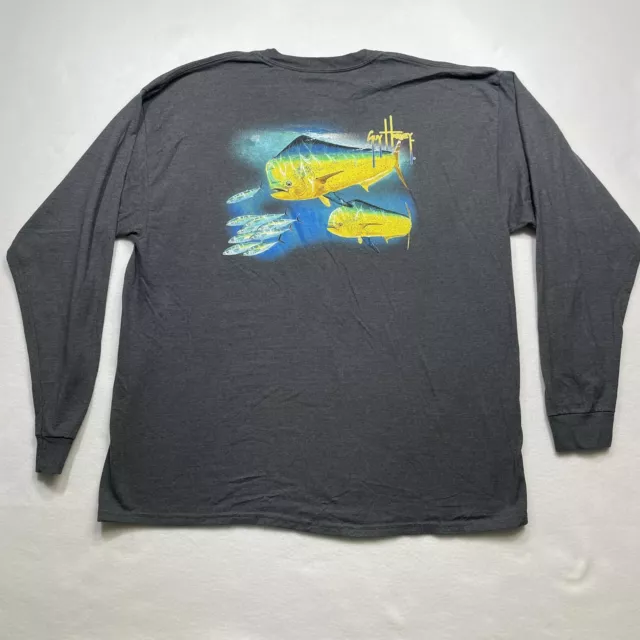 Guy Harvey BlueWater Bull Dolphin Fish Logo Fishing Tshirt Mens Size 2XL Pocket