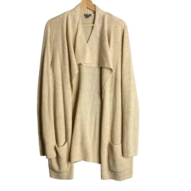 J Jill Cardigan Sweater women sz XL open front draped beige ribbed wool cashmere