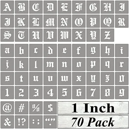 Plantillas de letras del alfabeto para pintura - paquete de 70 letras inglesas antiguas de 1 pulgada