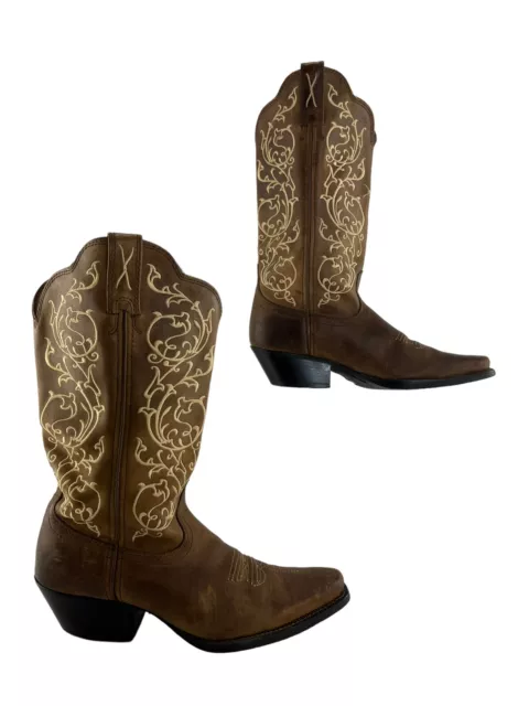 Ladies Twisted X Brown Leather Embroidered Snip Toe Western Boots Size 7 B