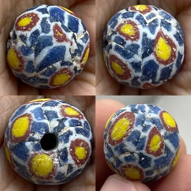 Lovely Genuine Ancient Roman Mosaic Gabri Glass Bead  Circa 1st-2nd Century AD