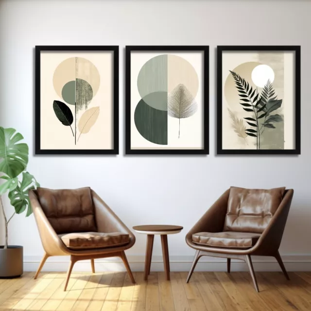 Modern Wall Art Set of 3 Prints Boho Green Scandi Poster Art Minimalist Artwork