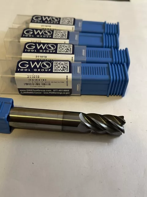 New! GWS 1/2" Carbide Endmill 5FL .030R 1"LOC 3"OAL 311619