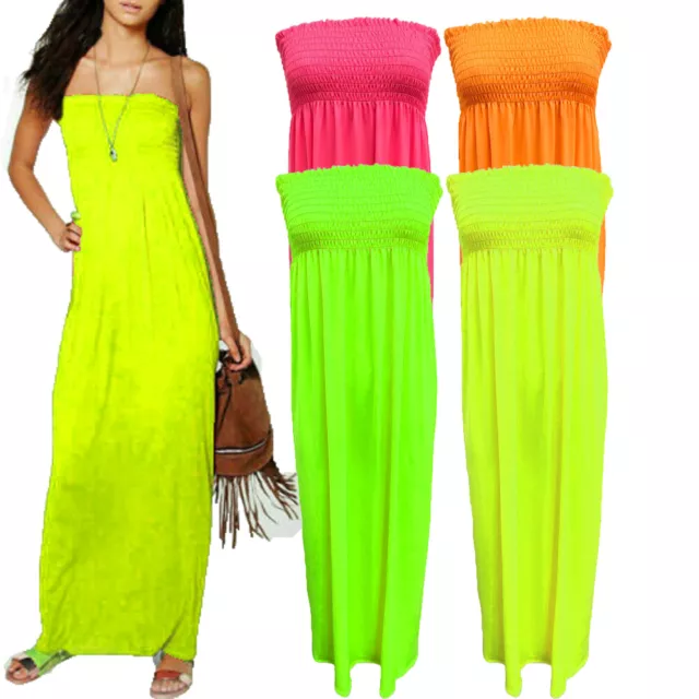 Women Strapless Maxi Dress Ladies Sheering Boob tube Bandeau Long Size 8-22.