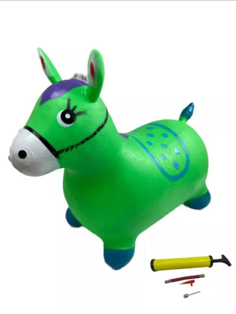 Kids Green Bouncy Animal Space Hopper Inflatable Ride On Bouncy Toys Free Pump