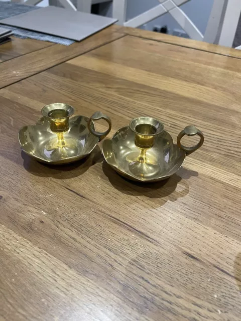 Pair Of Vintage Brass Chamberstick Candle Light Holders