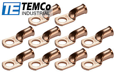 10 Lot 2 AWG 3/8" Hole Ring Terminal Lug Bare Copper Uninsulated Gauge