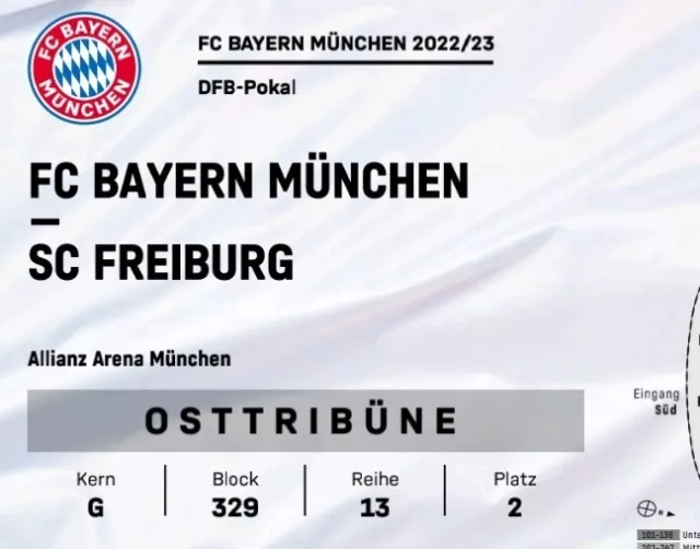 DFB POKAL VIERTELFINALE BAYERN-FREIBURG - 1 Ticket. Sehr guter Platz