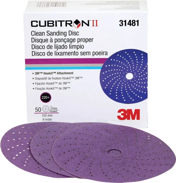 3M 31481 Cubitron II Hookit Clean Sanding Abrasive Disc, 6", 220+ grade, 50 Pc