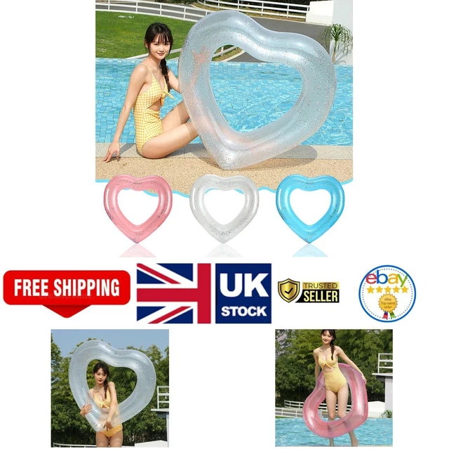 MoKo Bouée Gonflable avec Paillettes, 120 cm Bouée en Forme de Coeur en PVC, Radeau Gonflable pour Piscine, Vacances, Jouets de Piscine, Résistant