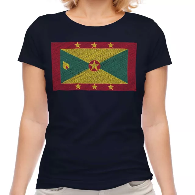 Grenada Scribble Flag Ladies T-Shirt Tee Top Gift Grenadian Football