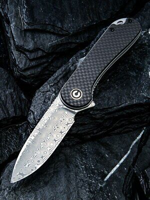 We Knife - CIVIVI Elementum C907DS Damascus Blade Black G10/Carbon Fiber Inlay