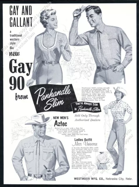 1961 Panhandle Slim Gay 90 western shirt cowboy cowgirl art vintage print ad