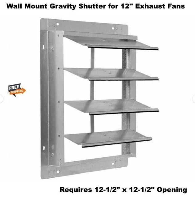 Wall Mount Gravity Shutter for 12" Exhaust Fans Backdraft Damper Aluminum Blades