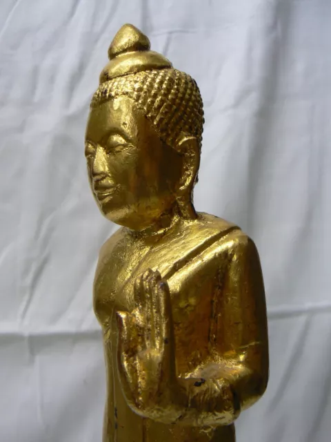 AB109 Antique Burmese Buddha Carved Wood Gold color 19th C. "do not fear" 5