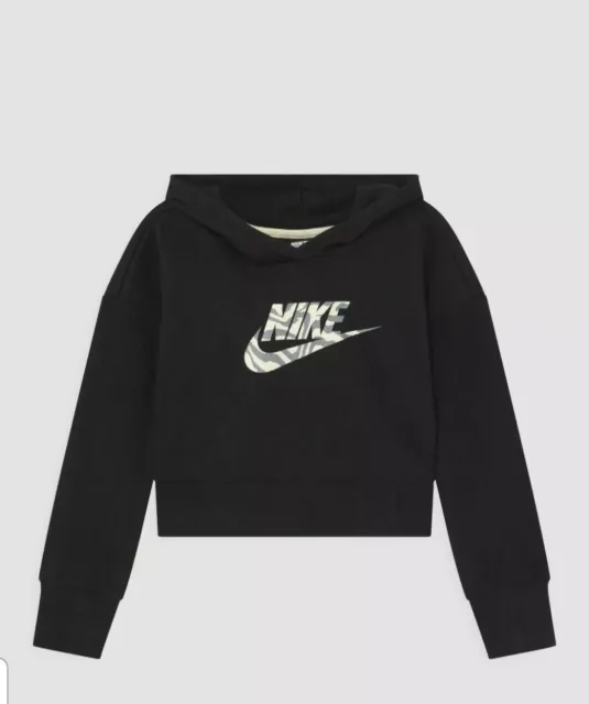 Nike Girls' Sportswear Black Cropped Pullover Hoodie - Size XL
