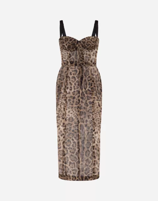  Dolce & Gabbana Longuette tulle dress with leopard print 36 Brand New 