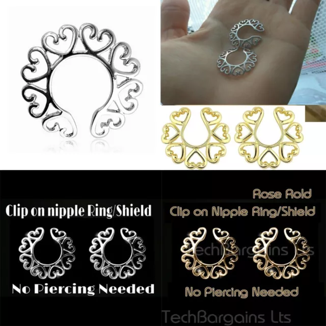 Adjustable Screw Nipple Ring Shield Non-Piercing Fake clamp Body Jewelry UK