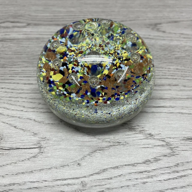 VINTAGE ART GLASS Confetti Sulfide Paperweight Beautiful Heavy Colorful