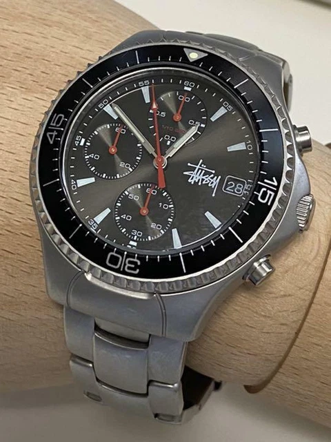 Used STUSSY Tour Master Silver Wrist Watch Metal Band Tested with Tracking Used STUSSY Tour Master Silver Wrist Watch Metal Band Tested with Tracking