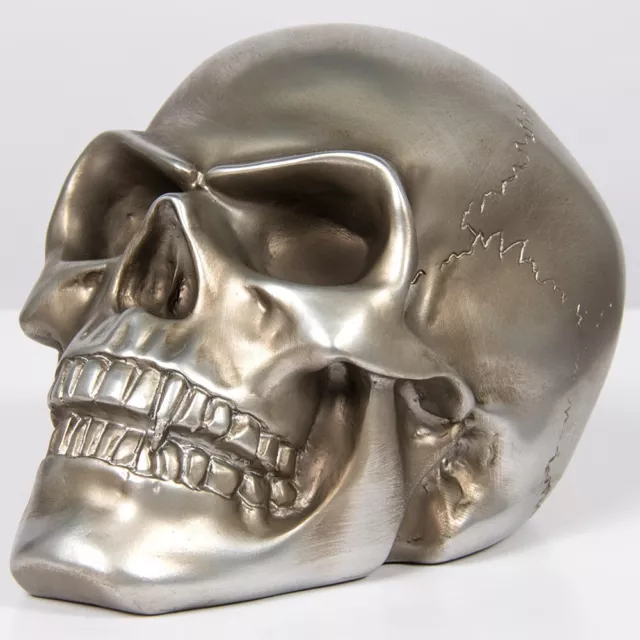 Antique Silver Colour Skull Human Head Sculpture Ornament Home Office Decor