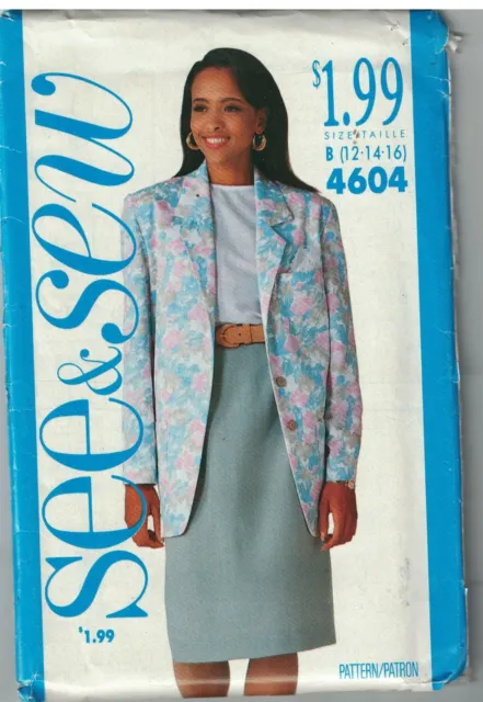 4604 UNCUT Vintage Butterick SEWING Pattern Misses Jacket Skirt Top See & Sew