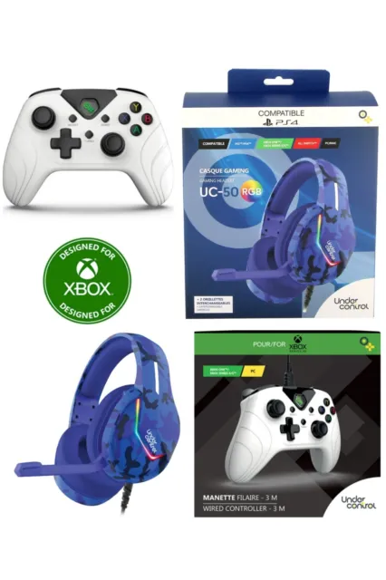 Casque Gaming PS4 Pro, Casque Xbox One Over-Ear RGB 7 Couleurs  Transducteurs 50mm Stéréo Basse Micro Anti-Bruit Réglable Compatible PS5  Switch Xbox Series X & S - Blanc : : Jeux vidéo