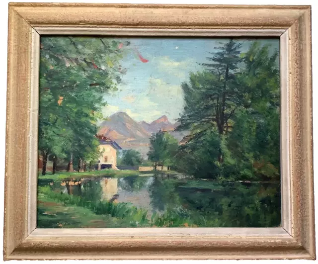 1900's FRENCH IMPRESSIONISM LIKE PAUL CEZANNE Landscape at Lake Oil Painting