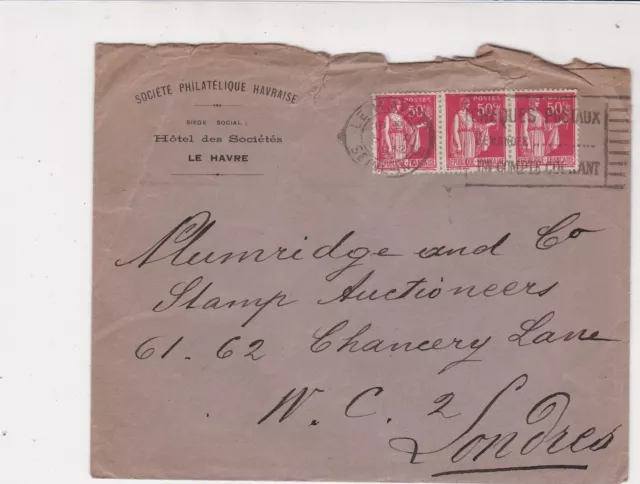 France 1932 Philatelic Society Havraise Cheque Slogan Stamps Cover to UK Rf31960