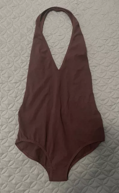 American Apparel Burgundy V-neck Open Back Halter Body Suit Size Medium