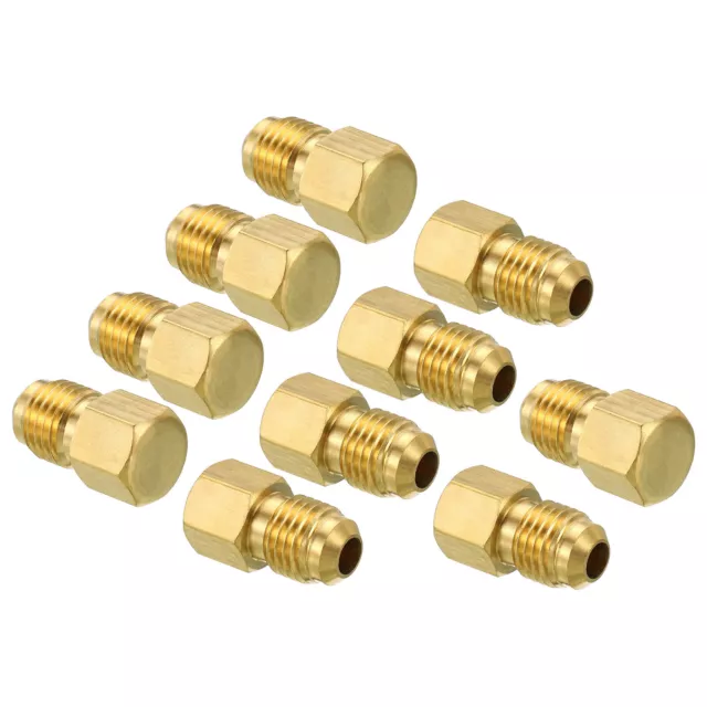 Male 7/16"-20UNF Brass Flared Plug, 10Pcs 1/4 SAE Flare Tube 45 Degree Fitting