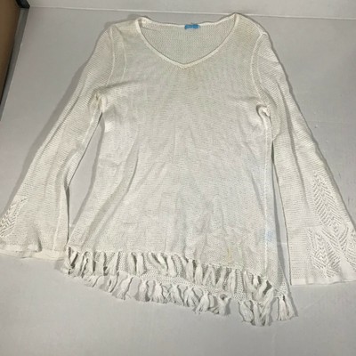 J. McLaughlin Flare Sleeve BELL Ivory White Round Neck small Dress Women's
