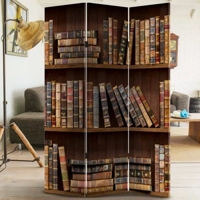 Paravento Separe 3 Pannelli Stampa Fronte Retro Libreria Antic Divisorio 180x120 Paravento Separe 3 Pannelli Stampa Fronte Retro Libreria Antic Divisorio 180x120