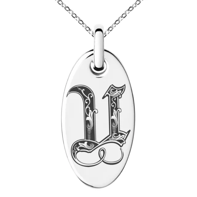 Stainless Steel Initial Royal Alphabet Monogram Oval Charm Pendant Necklace