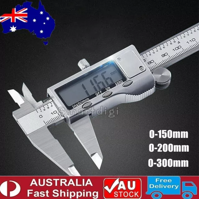 Industrial Digital Vernier Caliper Full Steel Stainless LCD Case 0-150 200 300mm