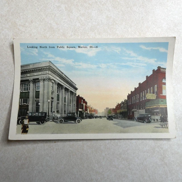 G1479 Cartolina Vintage Looking North da Public Square Marion IL Illinois