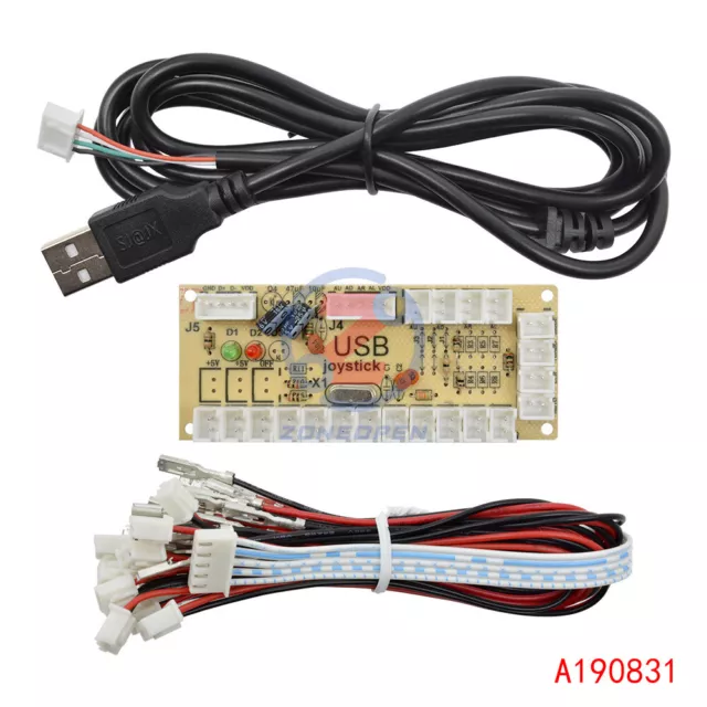 Zero Delay LED Arcade MAME Encoder USB To PC 5Pin Joystick PCB Board + Cables