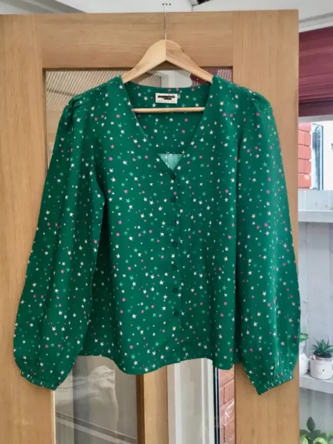 Sugarhill Brighton New Imelda Green Scattered Star Print Blouse Top Size 10