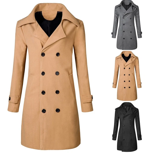 Mens Warm Formal Trench Coat Double Breasted Winter Long-Jacket Overcoat Outwear