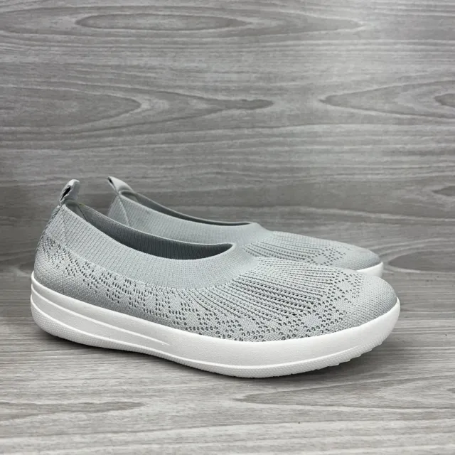 FitFlop Shoes Womens 7.5 Gray White Uberknit Ballet Flats Loafer Slip On 083-618