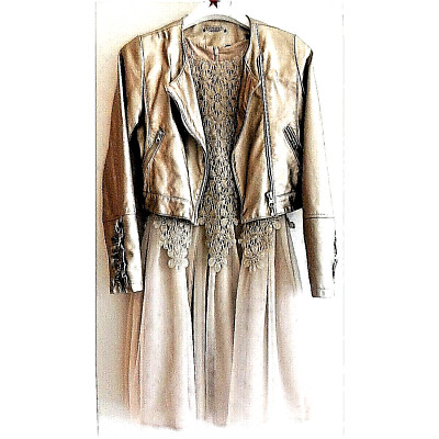 Guess bambina abito + jacket Sarabanda completo color bronzo-oro, elegante tg10A