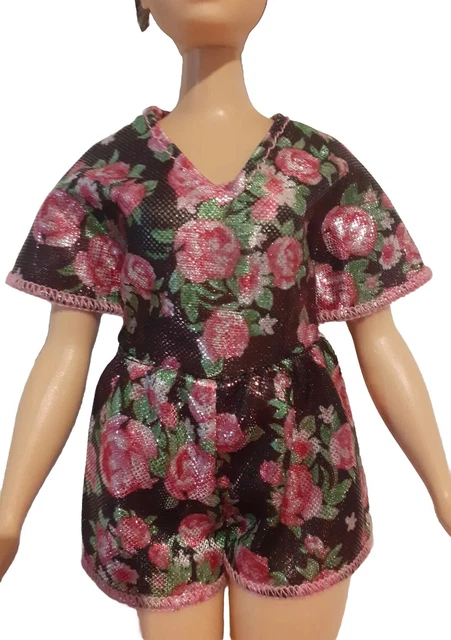 Barbie Doll Clothes. Black Rose Pattern Shimmery Shortsuit for Curvy Doll. Fab!