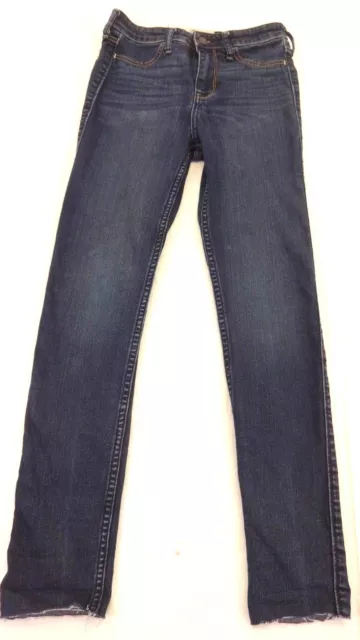 HOLLISTER Donna Scuro Wash Blu Jeans Crudo Orlo Skinny Jeans Taglia 25/1