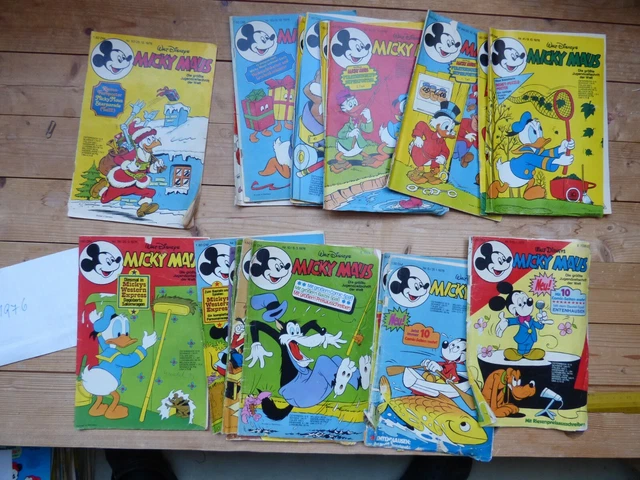 1976. Micky Maus, 22 Hefte, 13 mit Beilage. Alle Hefte mit Gebrauchsspuren, oft