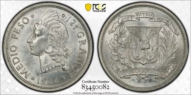 E77 Dominican Republic 1944 1/2 Peso PCGS MS-61