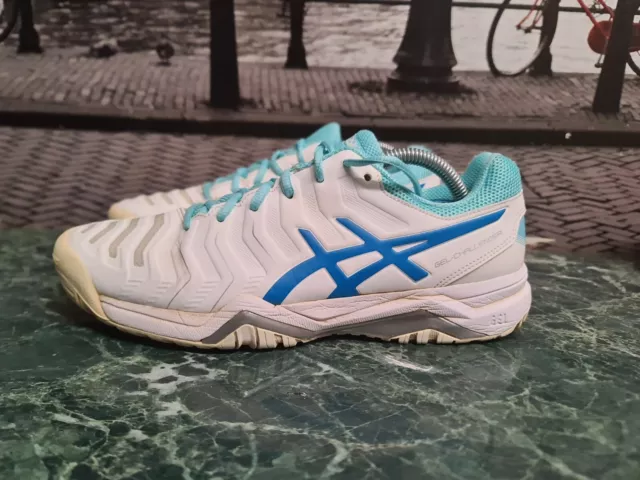 Asics Womens Gel Challenger 11 White/Diva Blue/Aqua Splash Tennis Size 8 EU 42