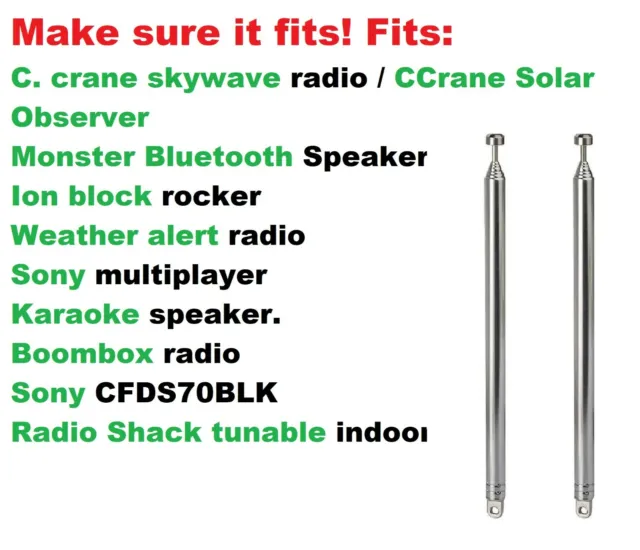 2 pack Sections Telescopic 74cm AM FM Antenna Fits All_Radios_Mentioned
