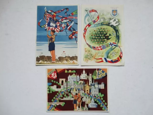 3 cartes postales scouts scoutisme jamboree mondial de la paix 1947 P.P. Ozanne