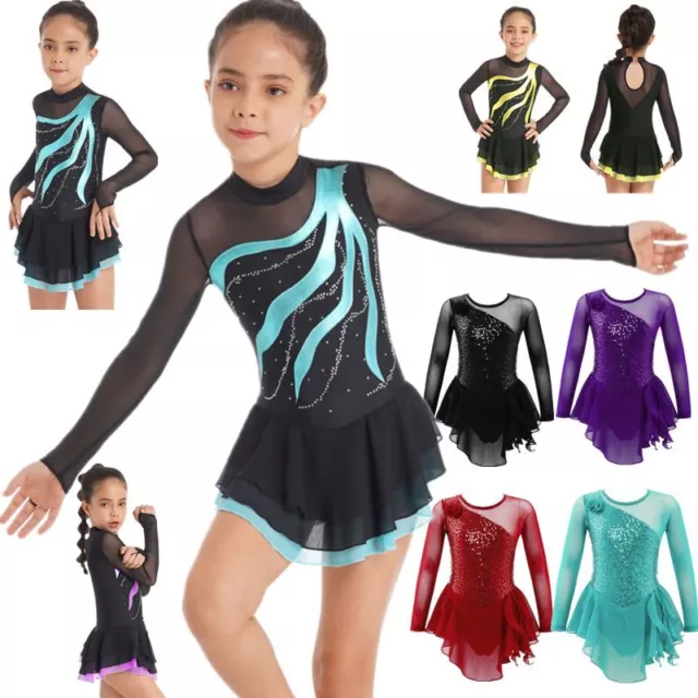 Kids Girl Gymnastics Dress Sequins Leotards Figure Skating Ballet Dance Costumes