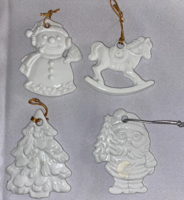 Pier 1 Christmas Ornament Lot Ceramic White Tree Santa Snowman Rocking Horse